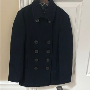 Alpha Industries Youth Navy Peacoat • Classic Double-Breasted Wool Coat •Size YS